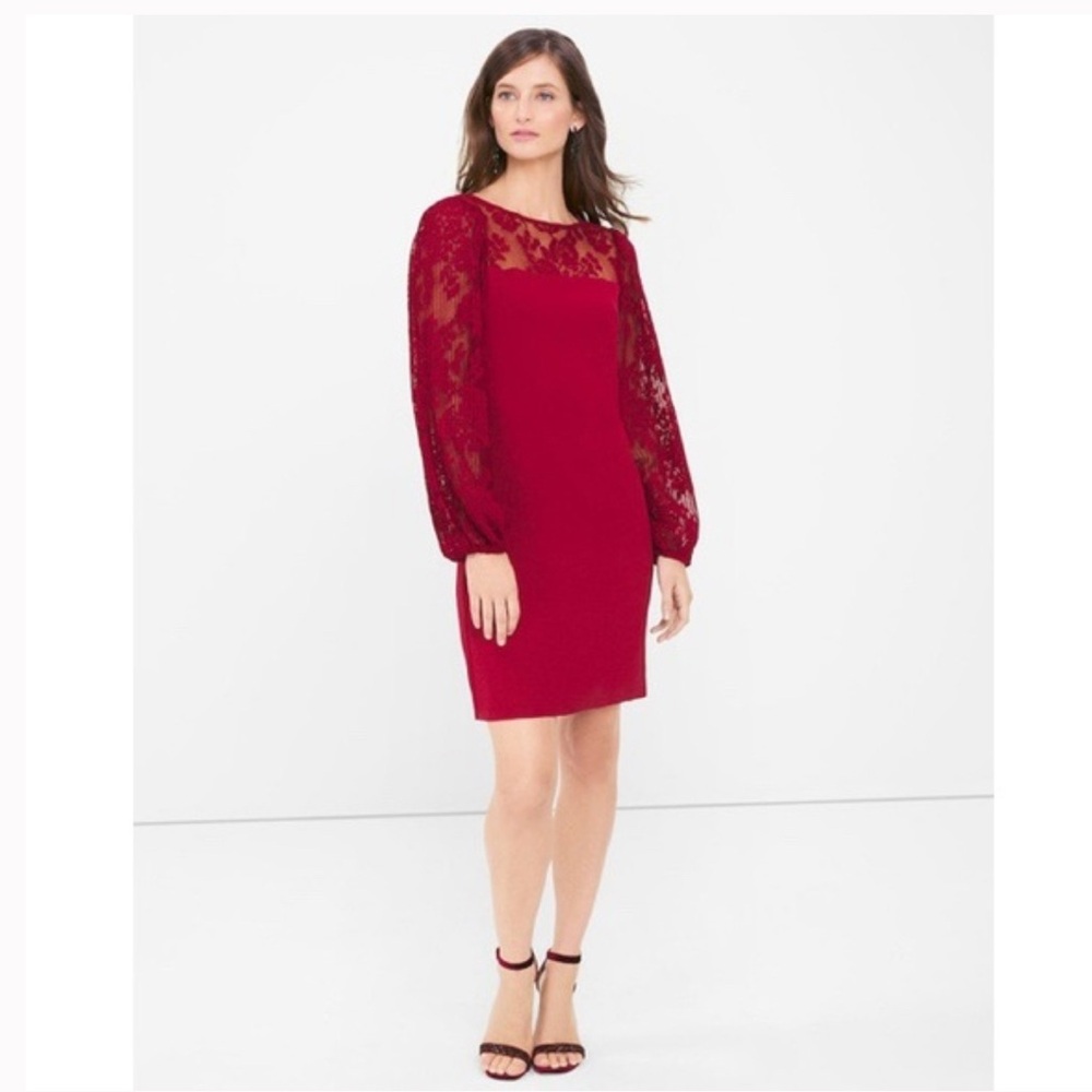 White House Black Market | Long Sleeve Lace Shift Dress  | Maroon